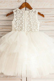 Jewel Neck A-Line Lace Tulle Flower Girl Dresses