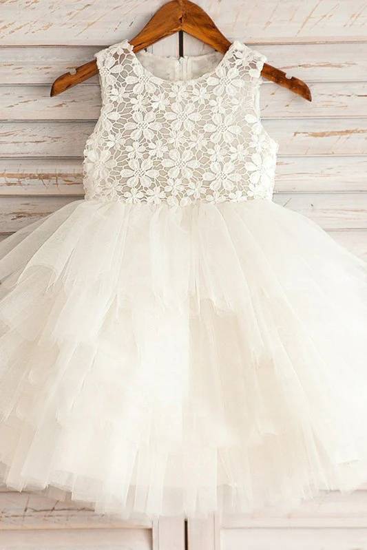 Jewel Neck A-Line Lace Tulle Flower Girl Dresses