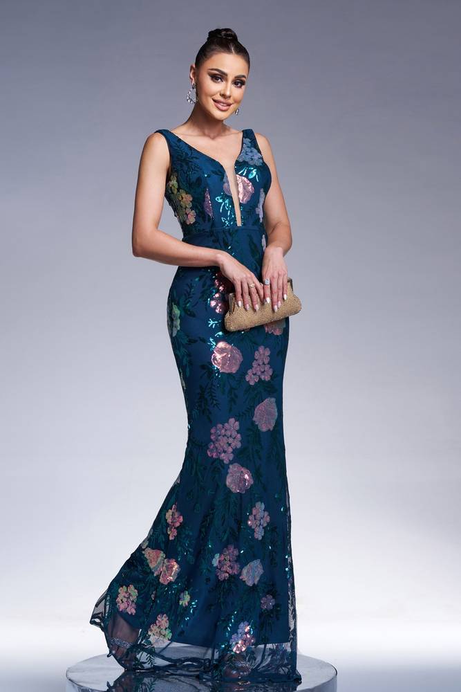 Sequined Deep V-Neck Sleeveless Mermaid Evening Dresses