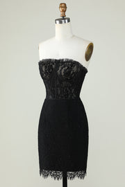 Black Strapless Lace Mermaid Short Homecoming Dresses