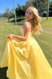 Yellow Sweetheart Strapless Long A-Line Prom Dresses