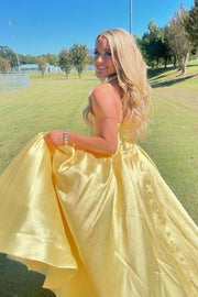 Yellow Sweetheart Strapless Long A-Line Prom Dresses