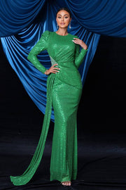 Emerald Mermaid Sequin Long Sleeves Prom Dresses