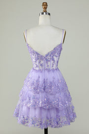 Lavender Tiered A-Line Short Homecoming Dresses with Appliques