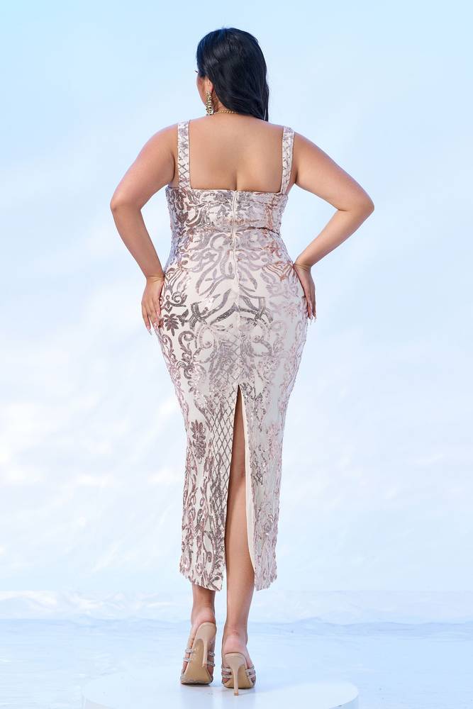 Plus Size Sequined Tea-Length Mermaid Evening Prom Dresses