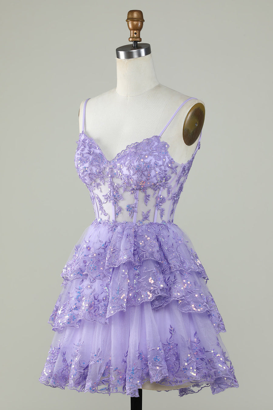 Lavender Tiered A-Line Short Homecoming Dresses with Appliques