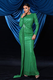 Emerald Mermaid Sequin Long Sleeves Prom Dresses