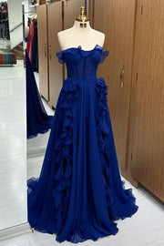 Glamorous Sweep Train Strapless A-Line Tulle Prom Dresses