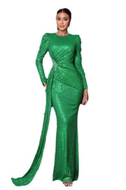 Emerald Mermaid Sequin Long Sleeves Prom Dresses