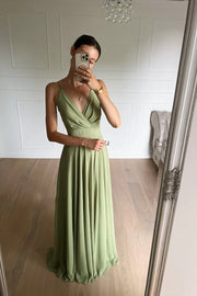 Dusty Sage V-Neck A-Line Chiffon Bridesmaid Dresses