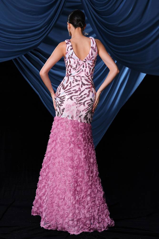 Floor-Length V-Neck Mermaid Sequin Prom Evening Dresses with Slit