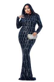 Plus Size Mermaid Long Sleeves Sequin Evening Dresses