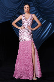 Floor-Length V-Neck Mermaid Sequin Prom Evening Dresses with Slit