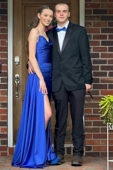 Royal Blue Split Front V-Neck Strapless Mermaid Prom Dresses