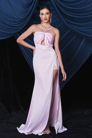 Pink Spaghetti Straps Mermaid High Slit Evening Dresses