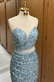 Stunning Sweep Train Sequined Strapless Mermaid Prom Dresses