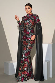 Floor-Length Mermaid High Neck Sequin Evening Dresses with Long Sleeves