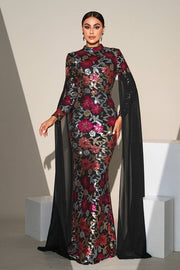 Floor-Length Mermaid High Neck Sequin Evening Dresses with Long Sleeves