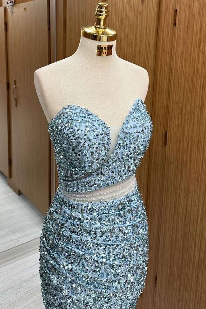 Stunning Sweep Train Sequined Strapless Mermaid Prom Dresses