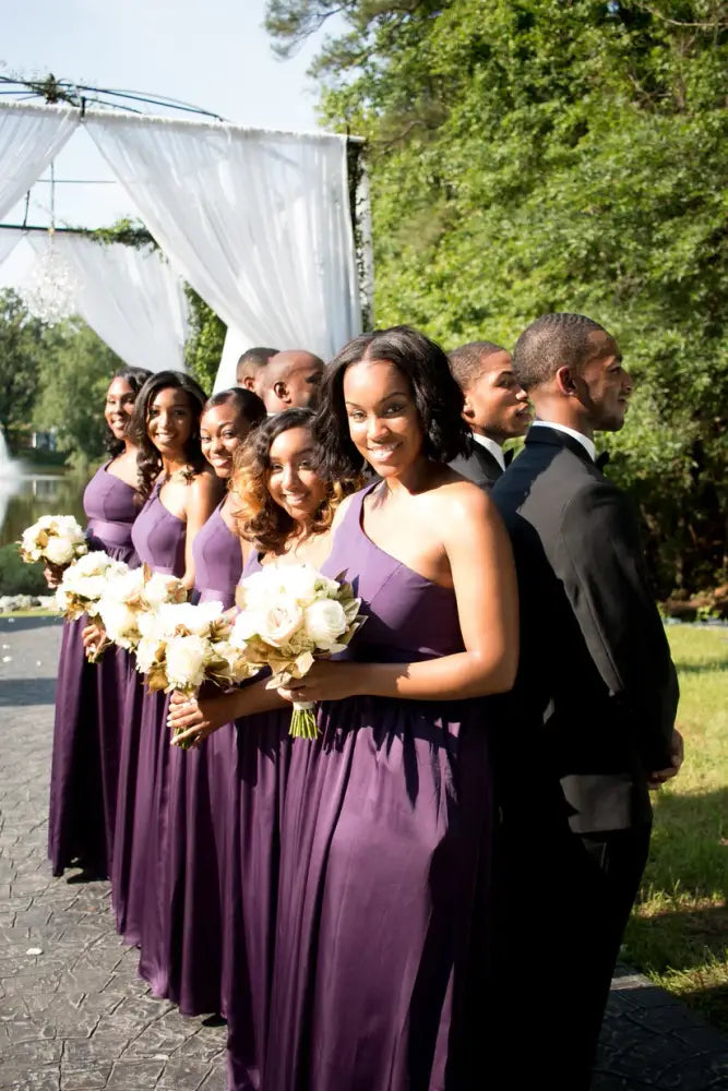 Purple One-Shoulder Sleeveless Bridesmaid Dresses with Slit