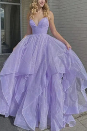 Light Purple Spaghetti Straps A-Line Tulle Party Prom Dresses