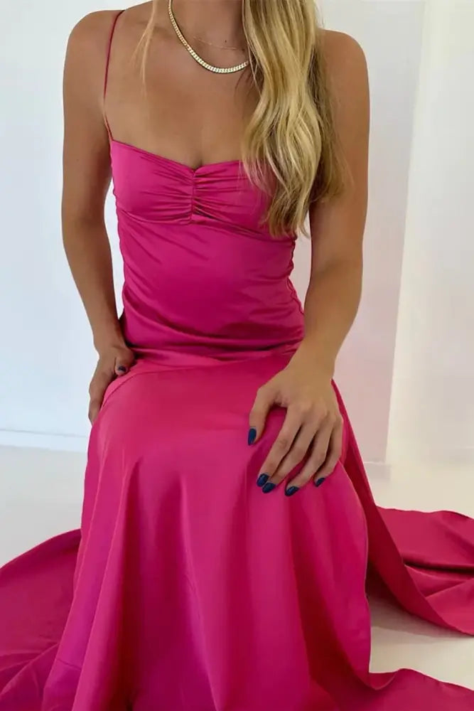 Fuchsia Glamorous Mermaid Silk Spaghetti Straps Party Dresses