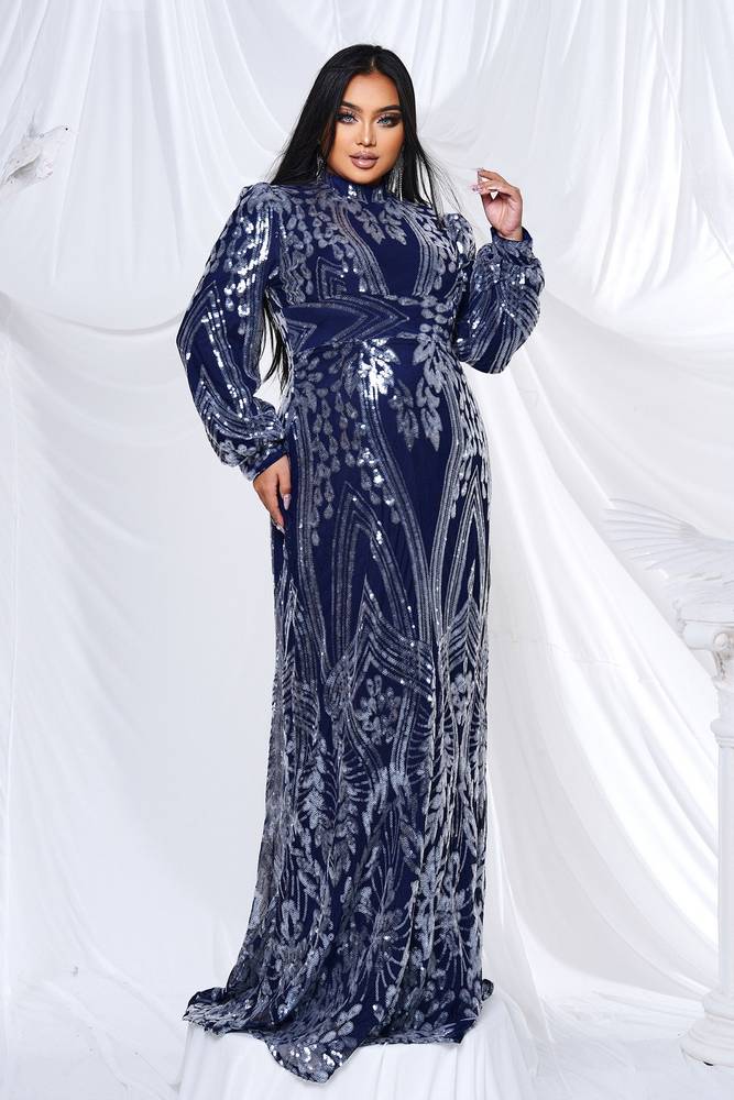 Plus Size Long Sleeves Mermaid Sequin Evening Dresses