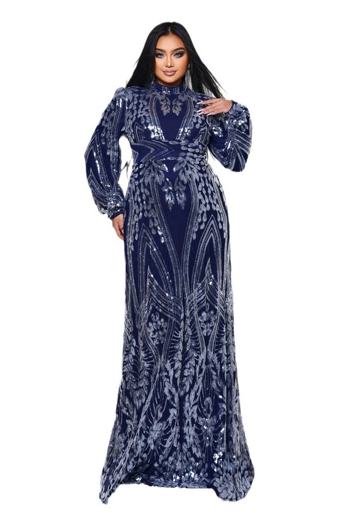 Plus Size Long Sleeves Mermaid Sequin Evening Dresses