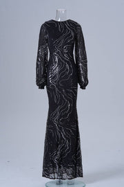 Black Floor-Length Long Sleeves Mermaid Sequin Evening Dresses