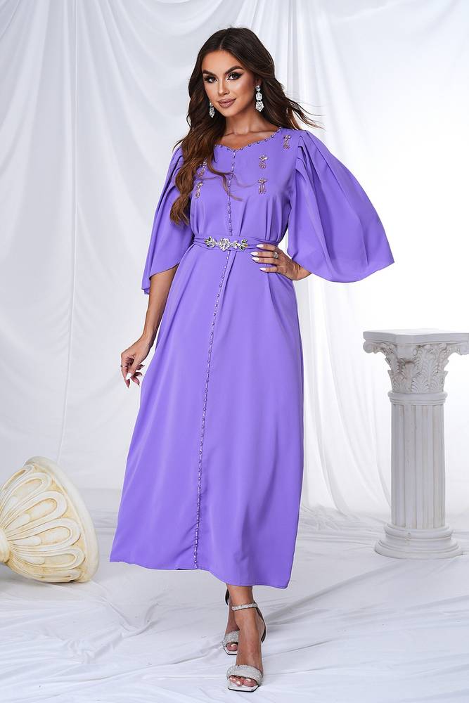 Purple Ankle-Length Half Sleevs A-Line Evening Dresses