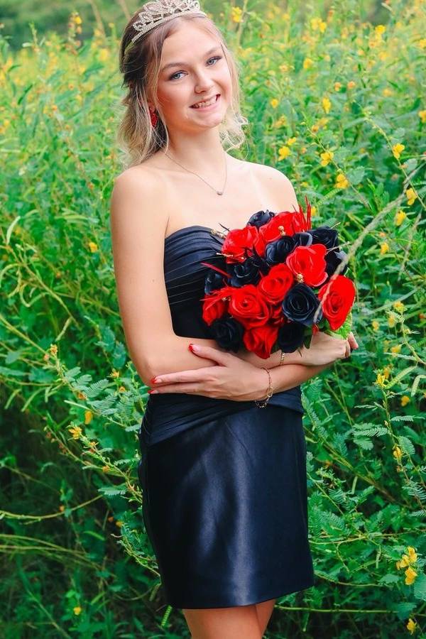 Black Short Sheath Satin Strapless Homecoming Dresses