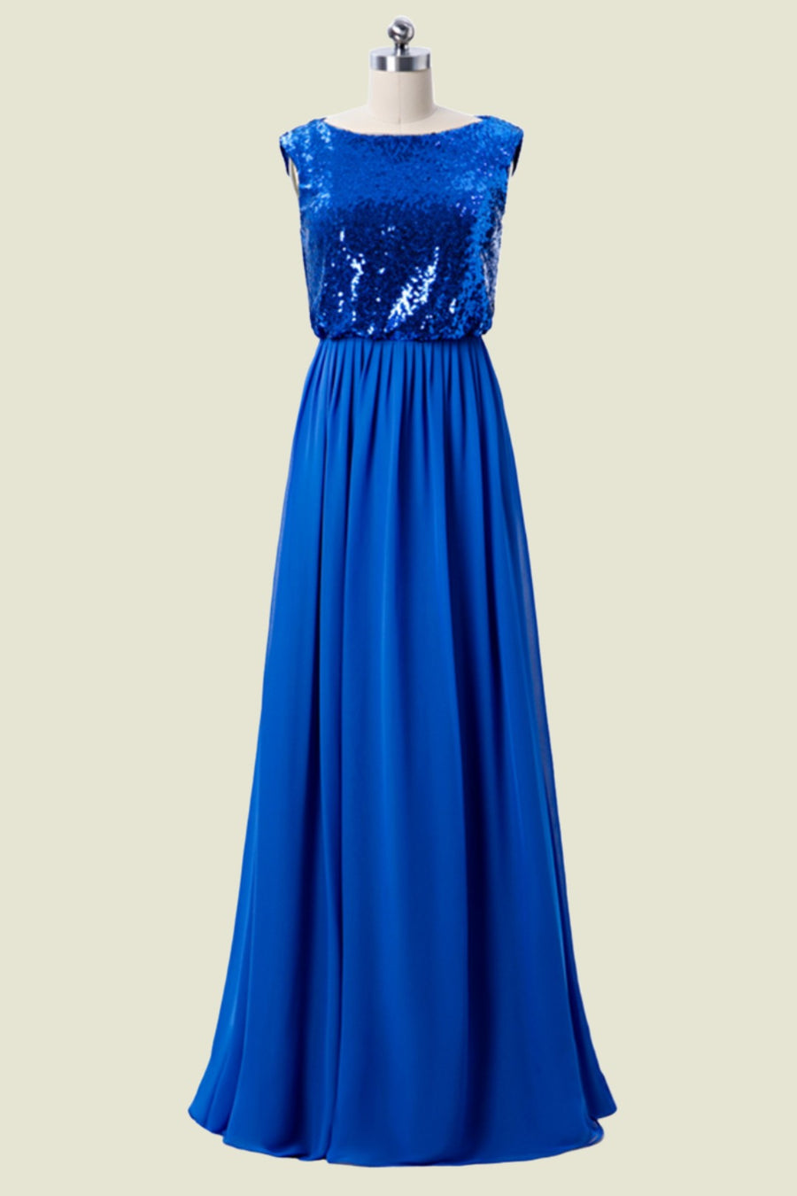 Royal Blue Sleeveless Sequined A-Line Chiffon Bridesmaid Dresses