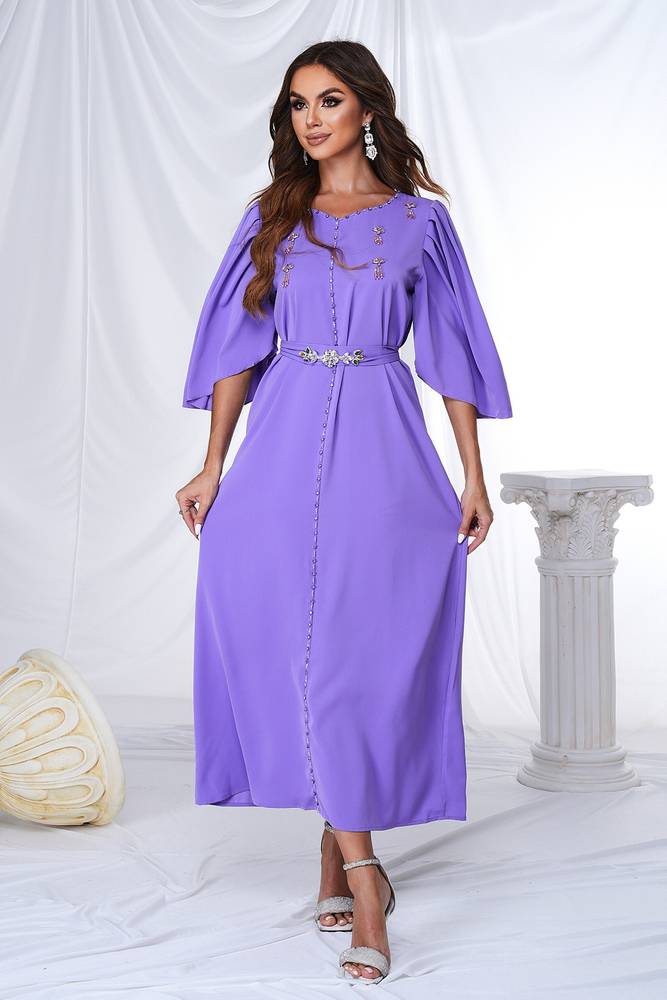 Purple Ankle-Length Half Sleevs A-Line Evening Dresses