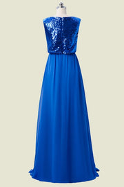 Royal Blue Sleeveless Sequined A-Line Chiffon Bridesmaid Dresses