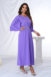 Purple Ankle-Length Half Sleevs A-Line Evening Dresses