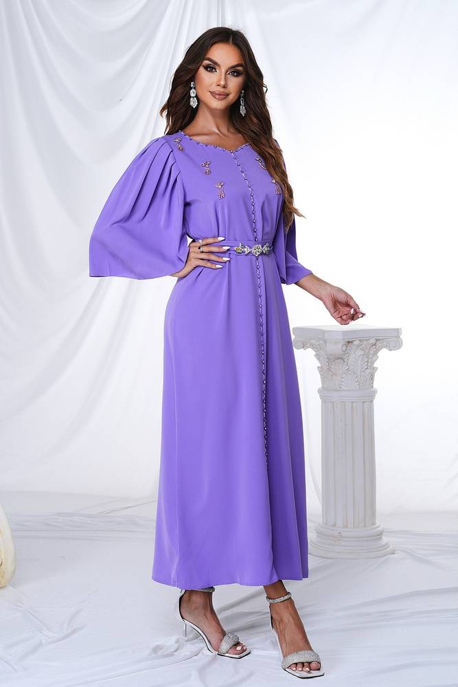 Purple Ankle-Length Half Sleevs A-Line Evening Dresses