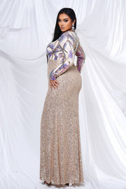 Sequined Mermaid Long Sleeves Evening Dresses with Slit