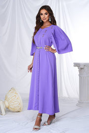 Purple Ankle-Length Half Sleevs A-Line Evening Dresses