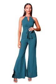 Ink Blue Sleeveless Chiffon Jumpsuit Evening Dresses