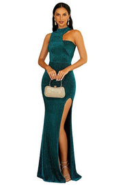 High Neck Backless Mermaid Sequin Evening Dresses with Slit