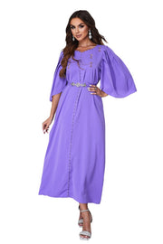 Purple Ankle-Length Half Sleevs A-Line Evening Dresses