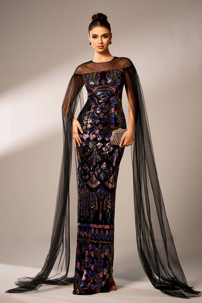 Sequined Floor-Length Mermaid Evening Dresses with Watteau Train