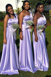 Lavender One-Shoulder Sleeveless Mermaid Bridesmaid Dresses