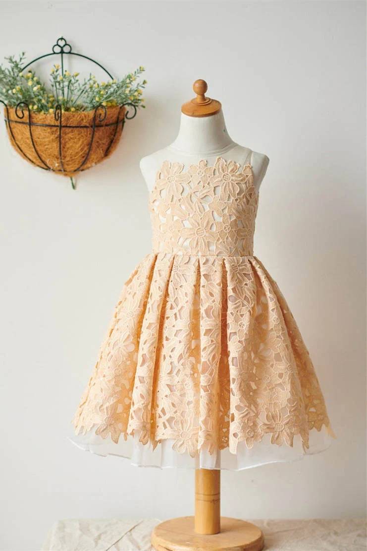 Crew Neck Sleeveless A-Line Lace Flower Girl Dresses