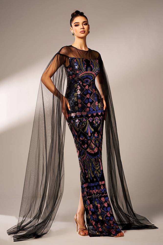 Sequined Floor-Length Mermaid Evening Dresses with Watteau Train