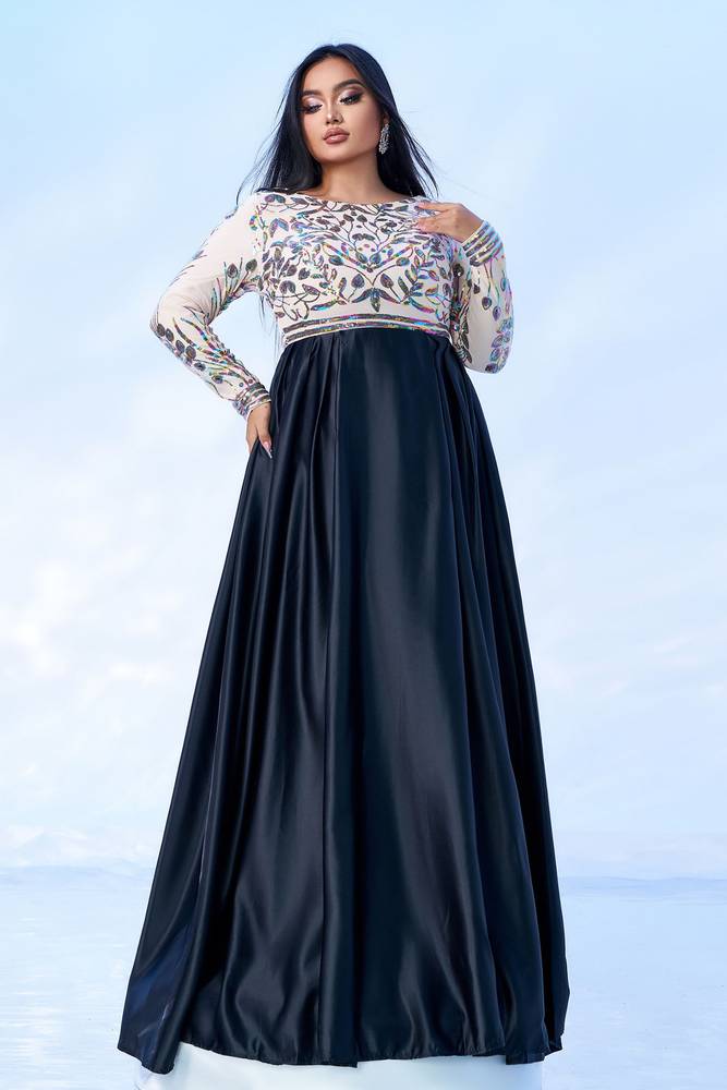 Plus Size A-Line Jewel Neck Long Sleeves Evening Dresses