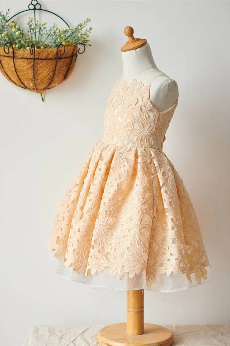 Crew Neck Sleeveless A-Line Lace Flower Girl Dresses