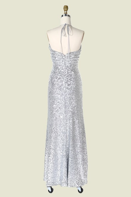 Silver Sweetheart Halter Sequined Column Bridesmaid Dresses