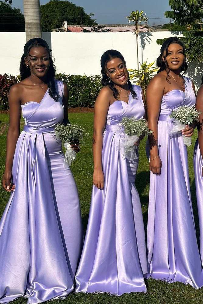 Lavender One-Shoulder Sleeveless Mermaid Bridesmaid Dresses