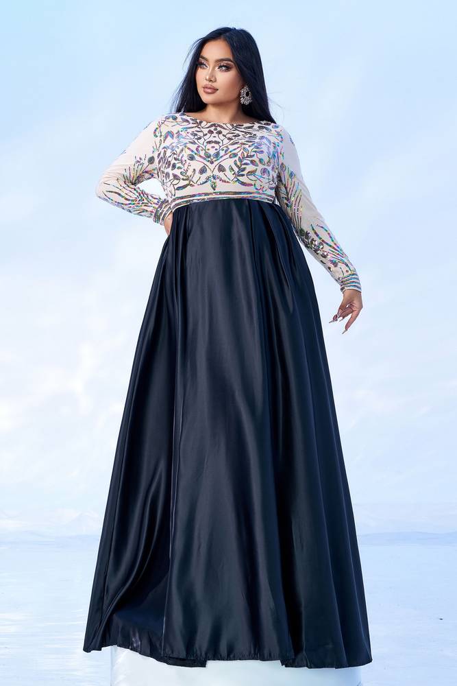 Plus Size A-Line Jewel Neck Long Sleeves Evening Dresses